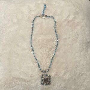 Chic Blue Beaded Necklace with Pendant